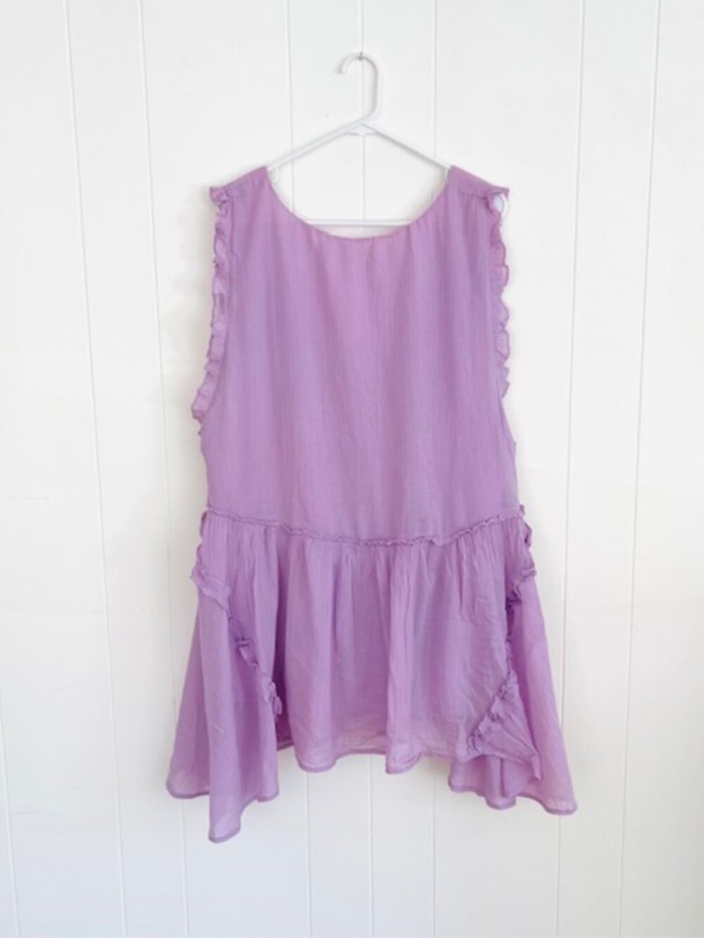 Free People Lavender Cotton Gauze Ruffle Tunic Top Size L Romantic Boho